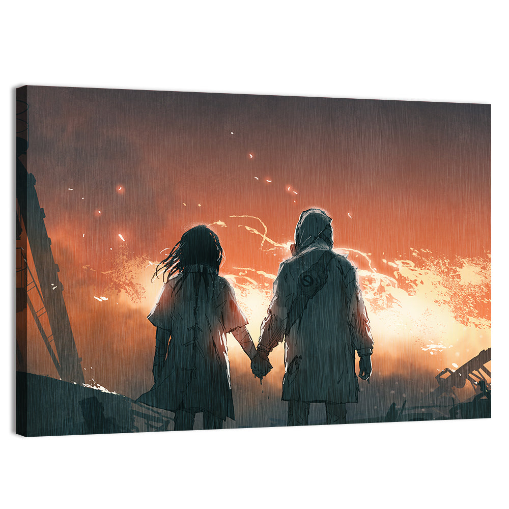 Lovers Before the Flames Wall Art, canvas print, landscape
