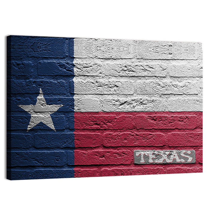 Texas Flag on Weathered Brick Wall Art as a canvas print