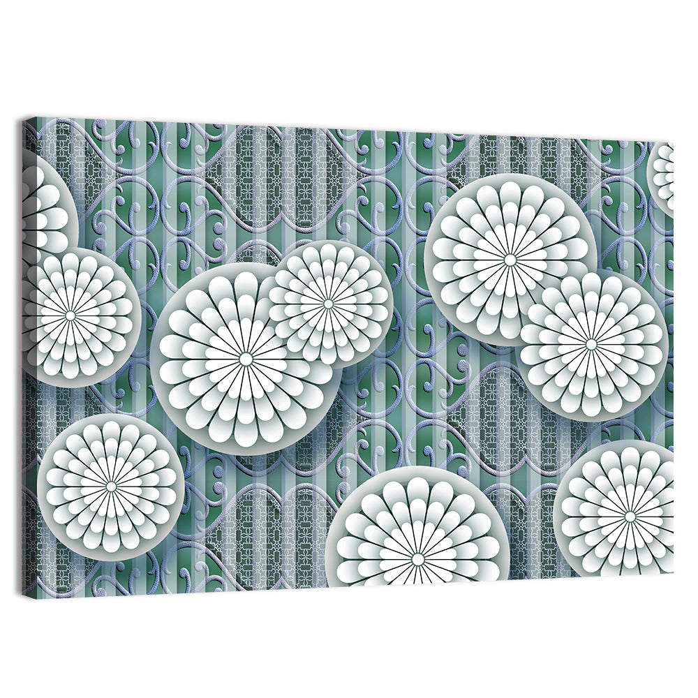Blue Floral Scrollwork Pattern Wall Art