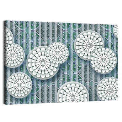 Blue Floral Scrollwork Pattern Wall Art