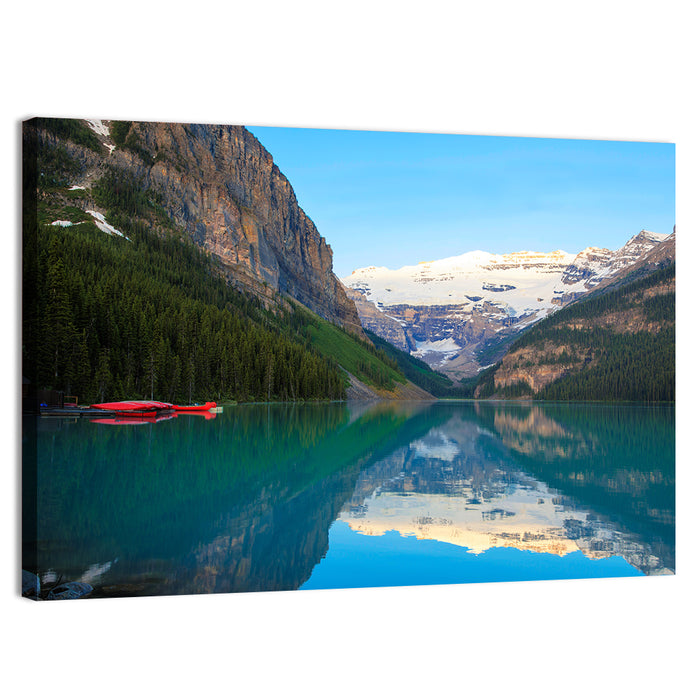 Red Canoes at Lake Louise Wall Art as a canvas print