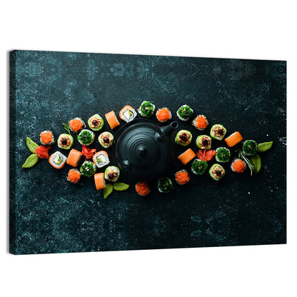 Sushi and Teapot Flat Lay Wall Art