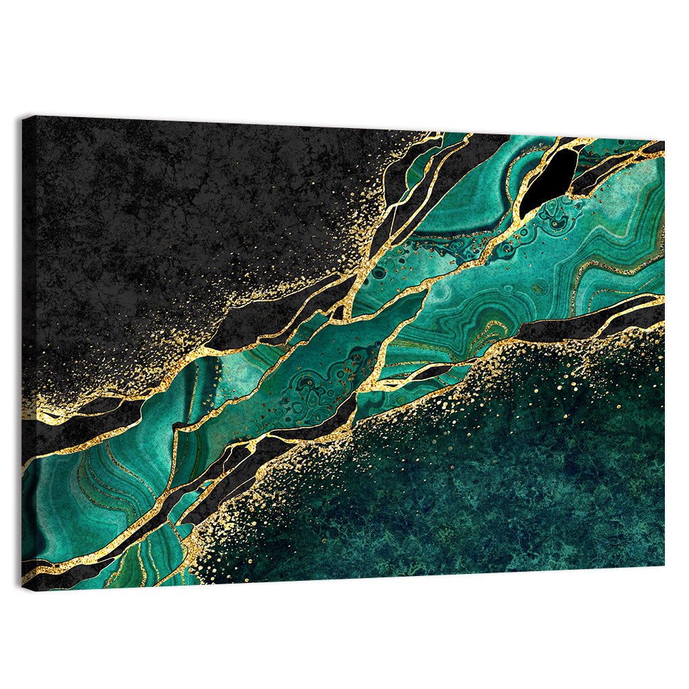 Malachite Marble with Gold Vein Wall Art, canvas print, landscape