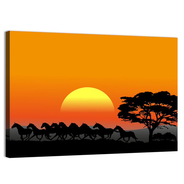 Herd of Horses at Sunset Wall Art as a canvas print