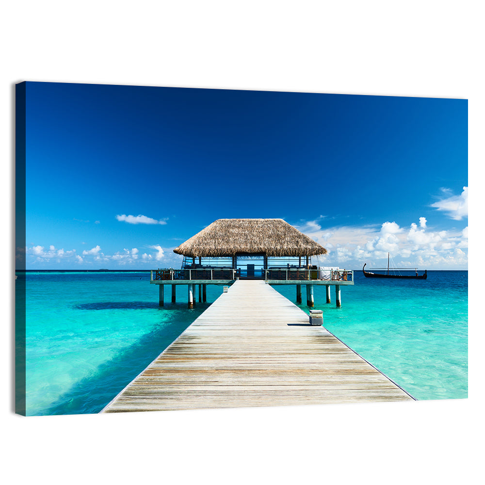 Maldives Wooden Jetty Over Turquoise Water Wall Art