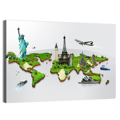 3d World Monuments Map Wall Art