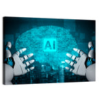 Glowing Ai Brain with Robotic Hands Wall Art