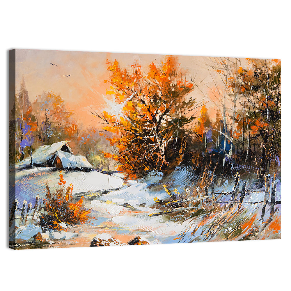 Winter Cottage Landscape Wall Art