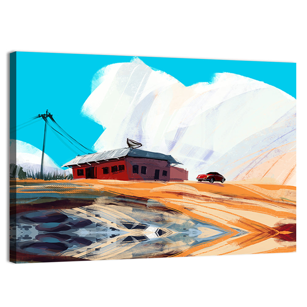 Red House in Desert Wall Art