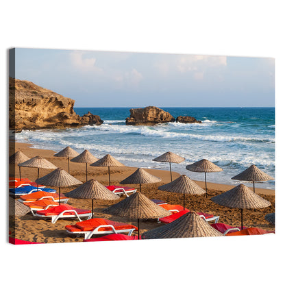 Straw Umbrellas on Sunny Beach Wall Art