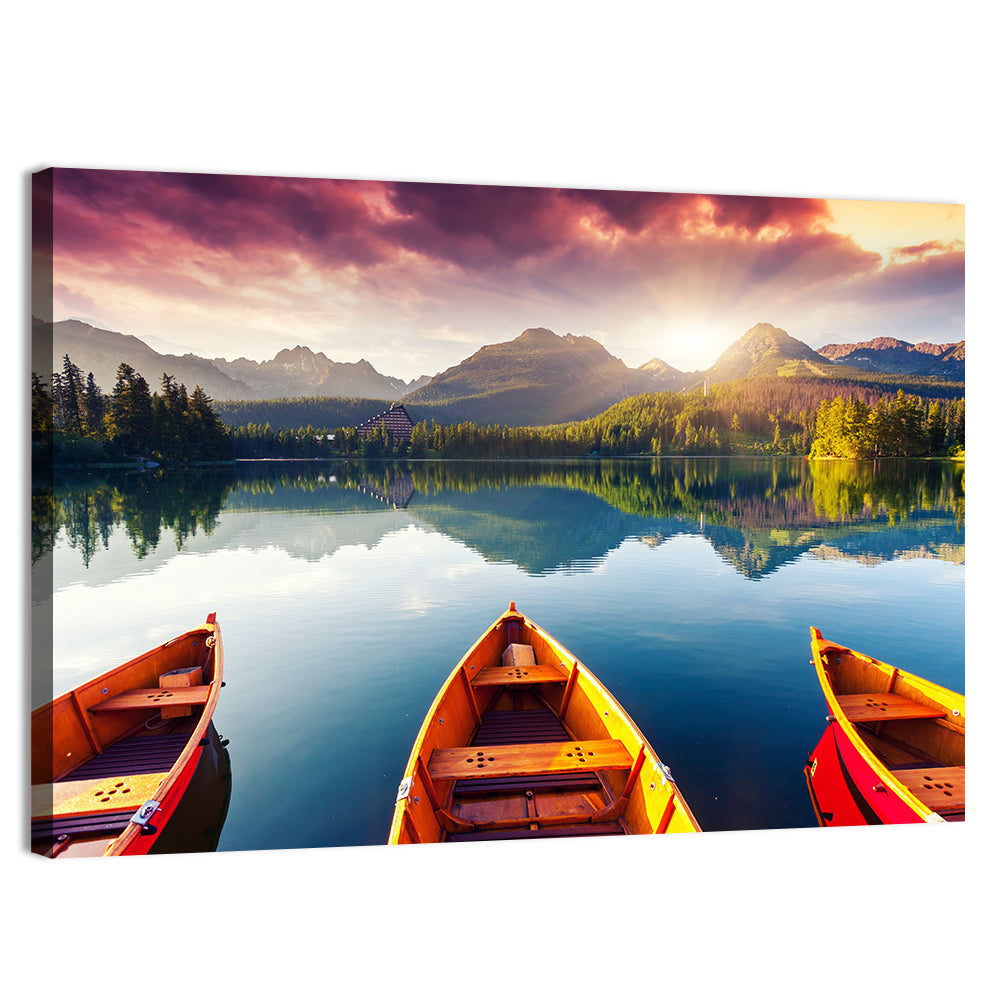 Three Boats on Slovak Mountain Lake Wall Art