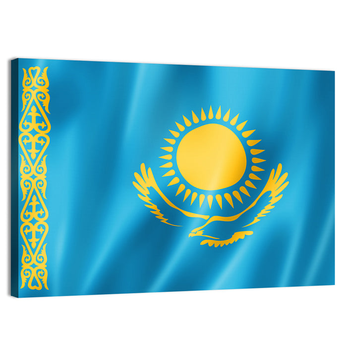 Kazakh Flag with Sun and Eagle Wall Art as a canvas print