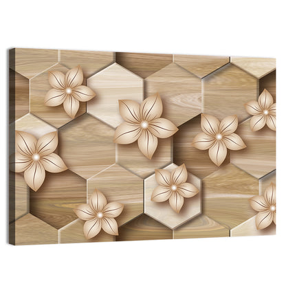 Wood Grain Honeycomb Floral Wall Art