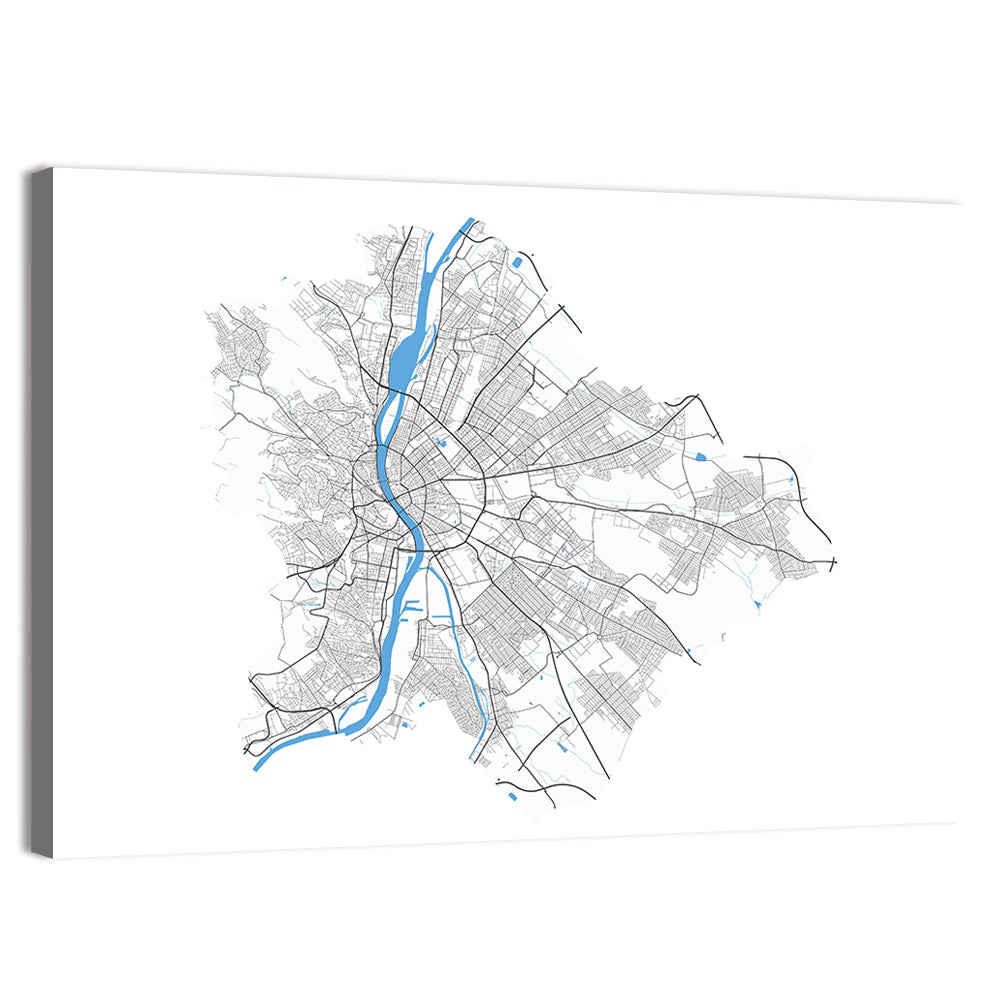 Budapest City Map Wall Art