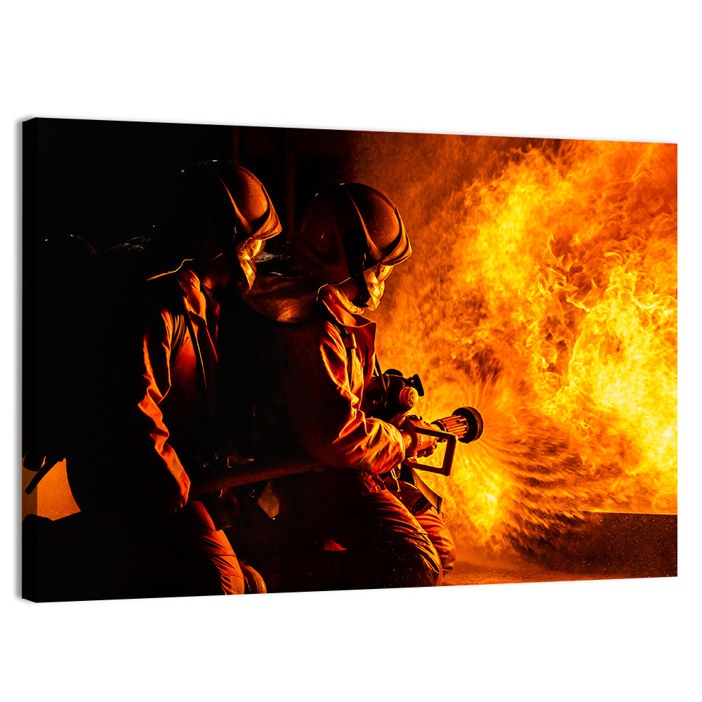 Firefighters Battling Flames Wall Art
