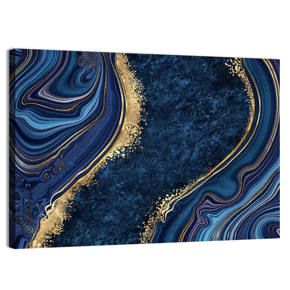 Diagonal Blue Marble with Gold Veins Wall Art