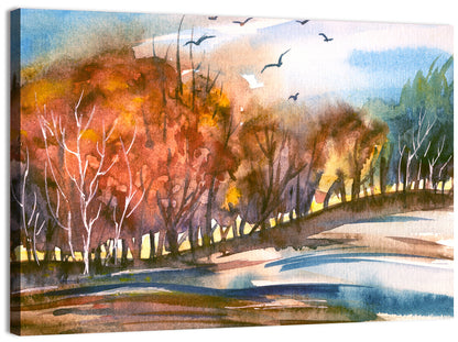 Autumn Dusk Watercolor Landscape Wall Art
