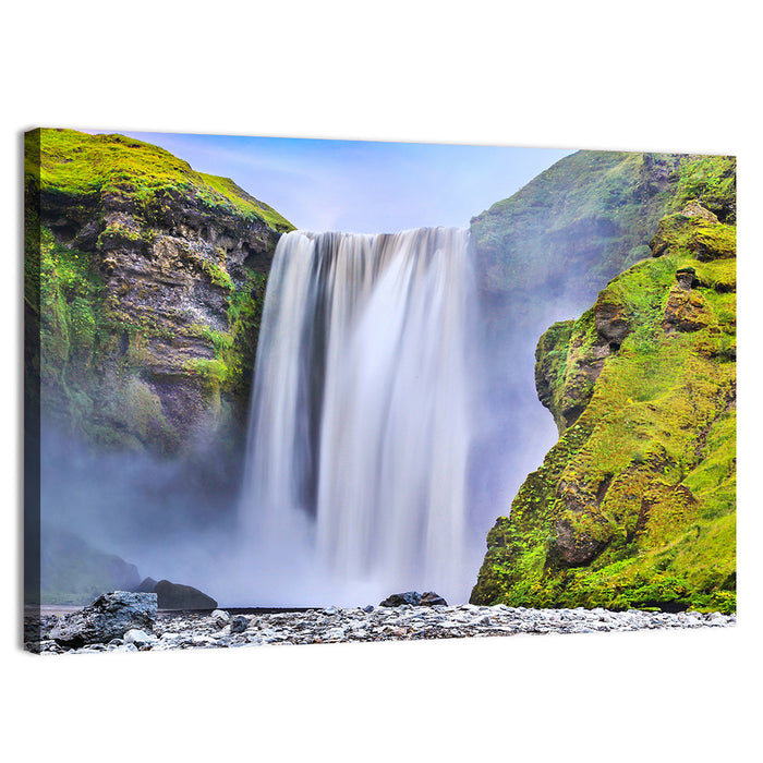 Mossy Skógafoss Waterfall Wall Art as a canvas print