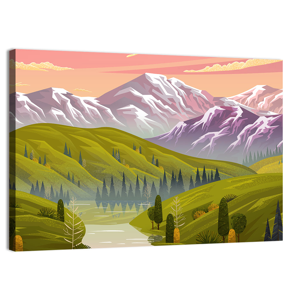 Sunset Over Mountain Lake Wall Art