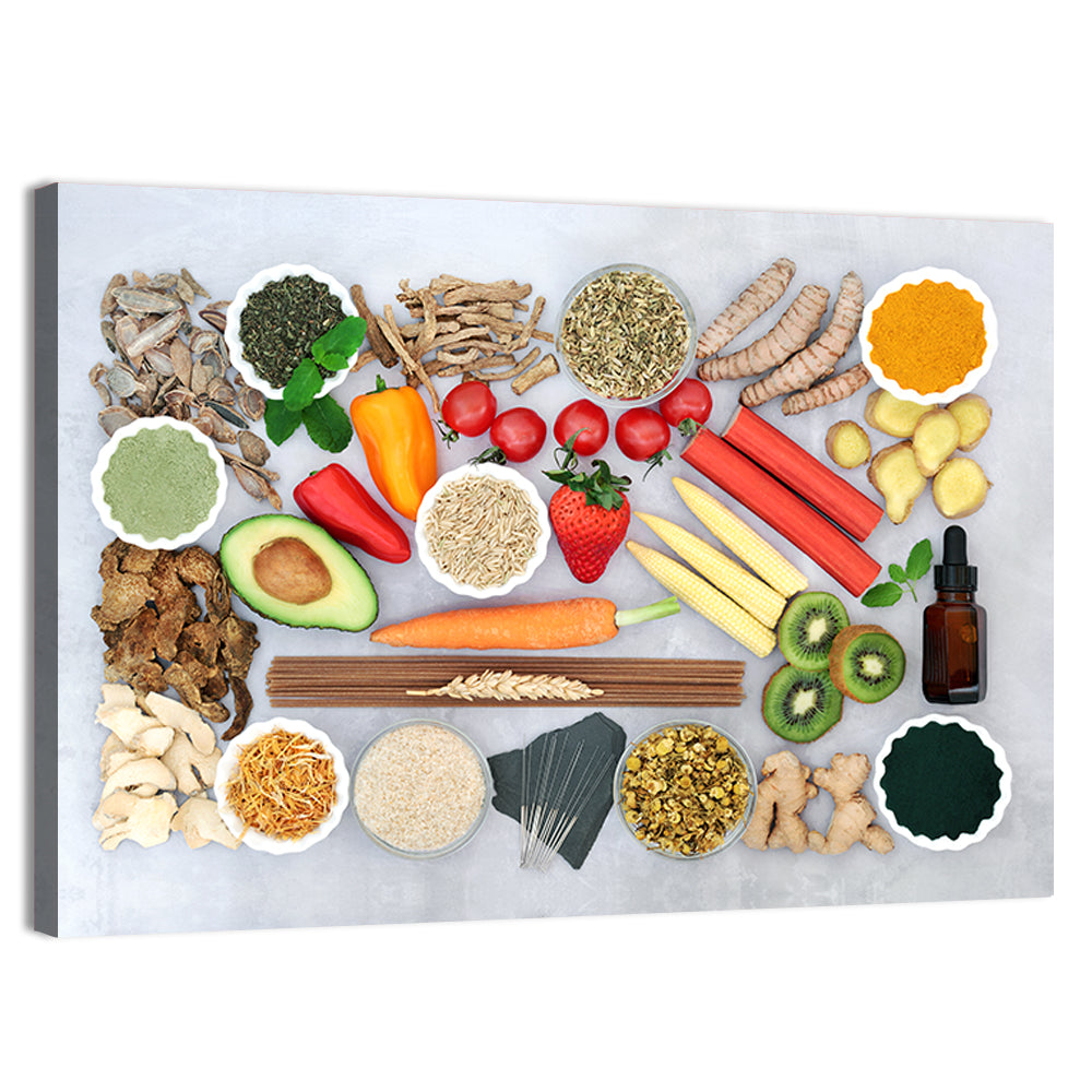 Flat Lay Health Foods and Herbs Wall Art