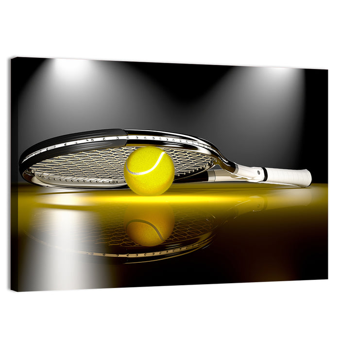 Tennis Racket and Yellow Ball Wall Art as a canvas print