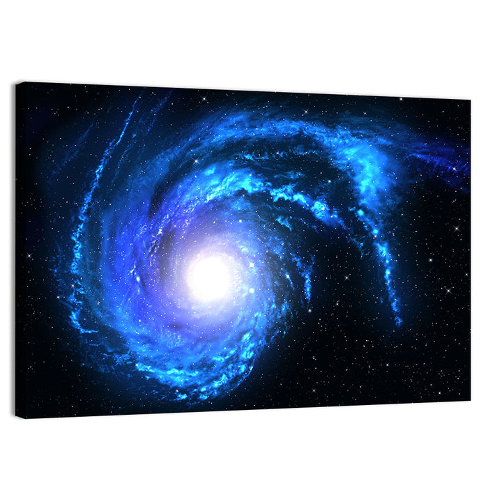 Glowing Blue Spiral Galaxy Wall Art as a canvas print