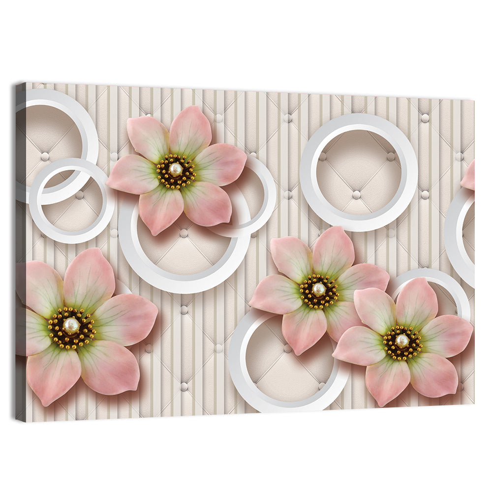 3d Pink Floral Circles Wall Art