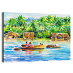 Boat in Tropical Village Wall Art
