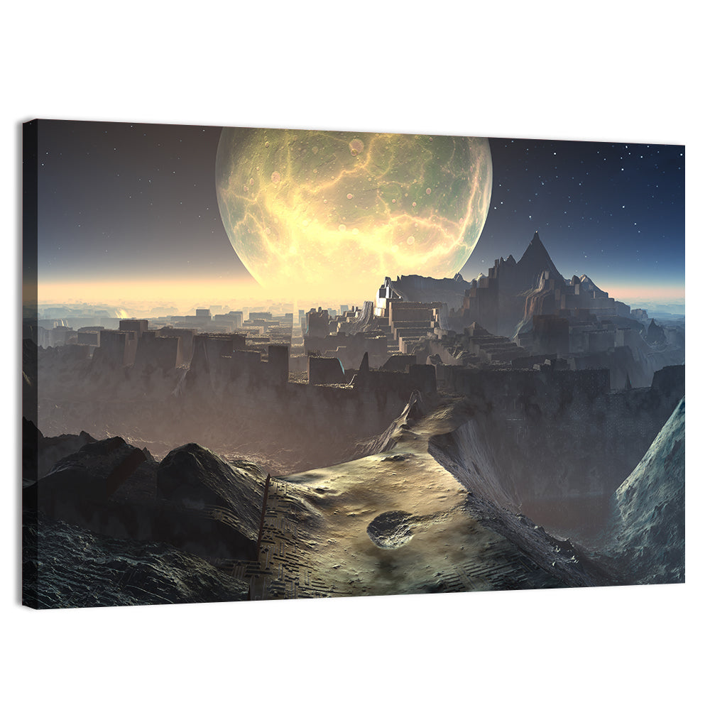 Moonlit Alien City Ruins Wall Art