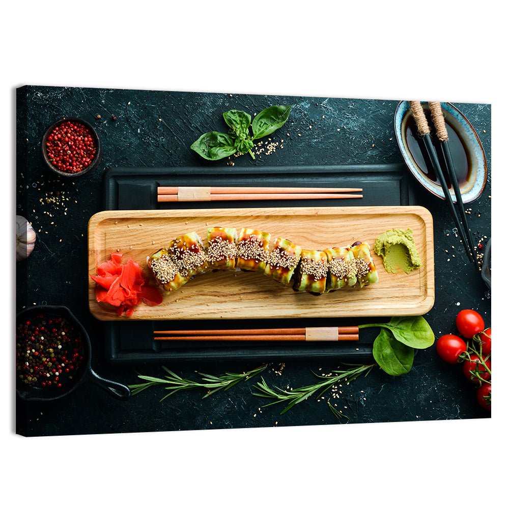 Top-down Sushi Roll with Chopsticks Wall Art