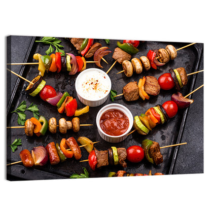 Grilled Meat and Vegetable Kebabs Wall Art