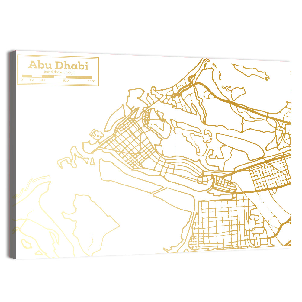 Abu Dhabi Gold Line Map Wall Art