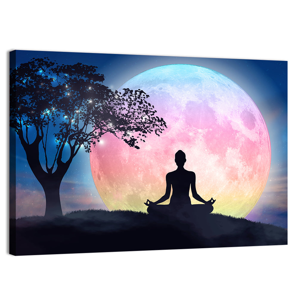 Lotus Pose Moon Silhouette Wall Art
