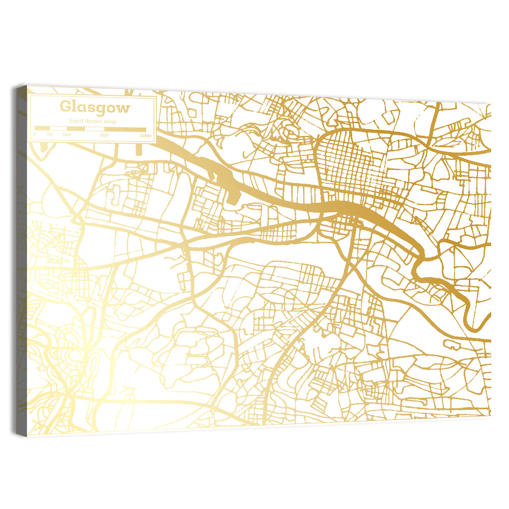 Glasgow Gold Line Map Wall Art