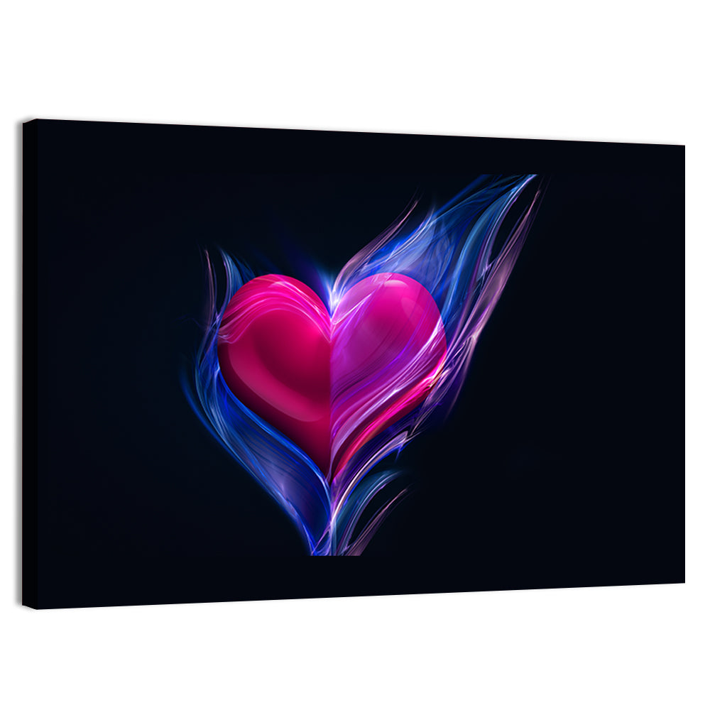 Glowing Pink Heart in Blue Flame Wall Art