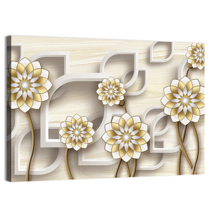 3d Floral Grid with Gold Accents Wall Art