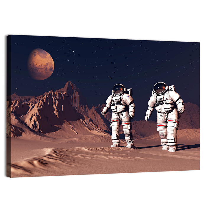 Two Astronauts on Desert Planet Wall Art as a canvas print