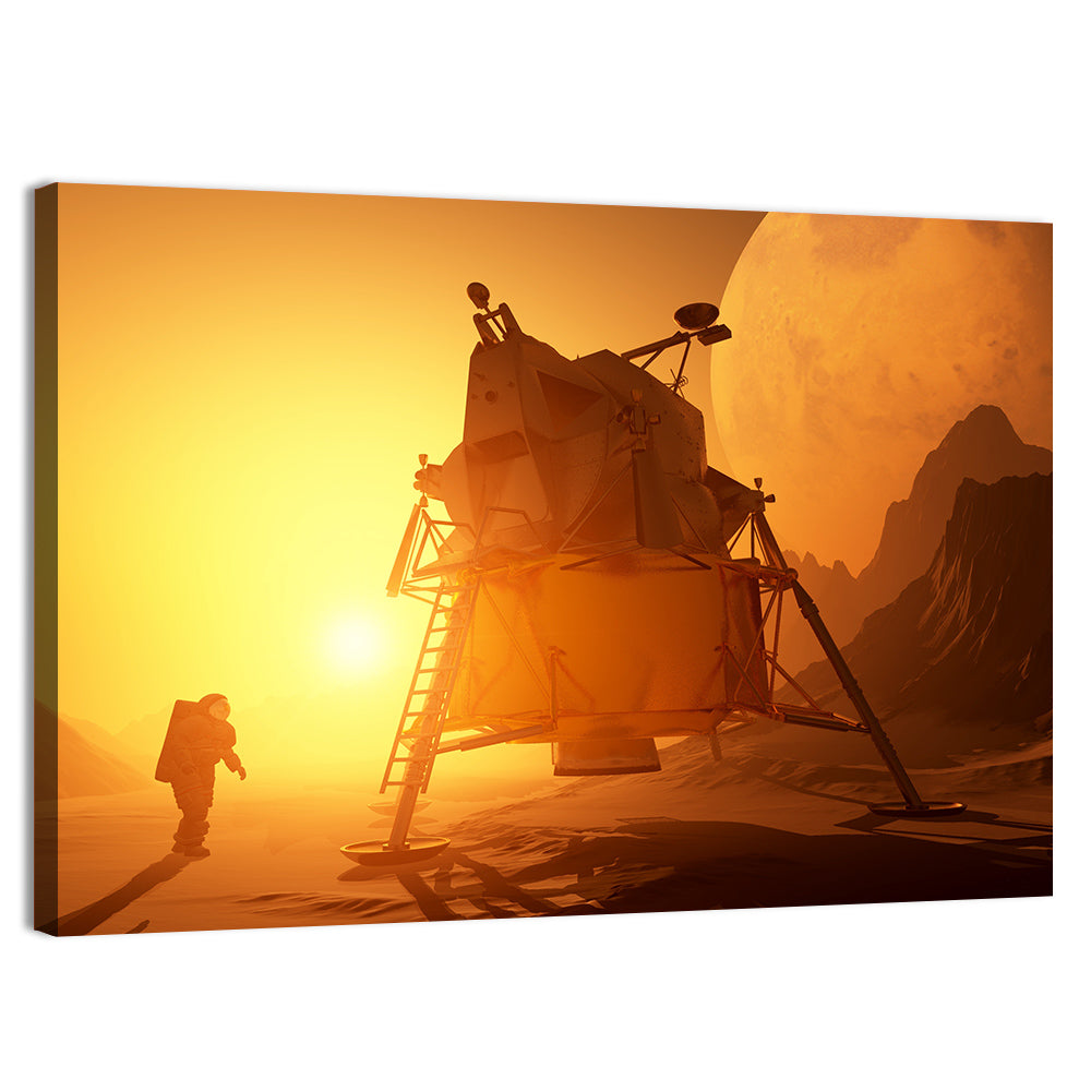Moonwalker with Lunar Module at Sunset Wall Art