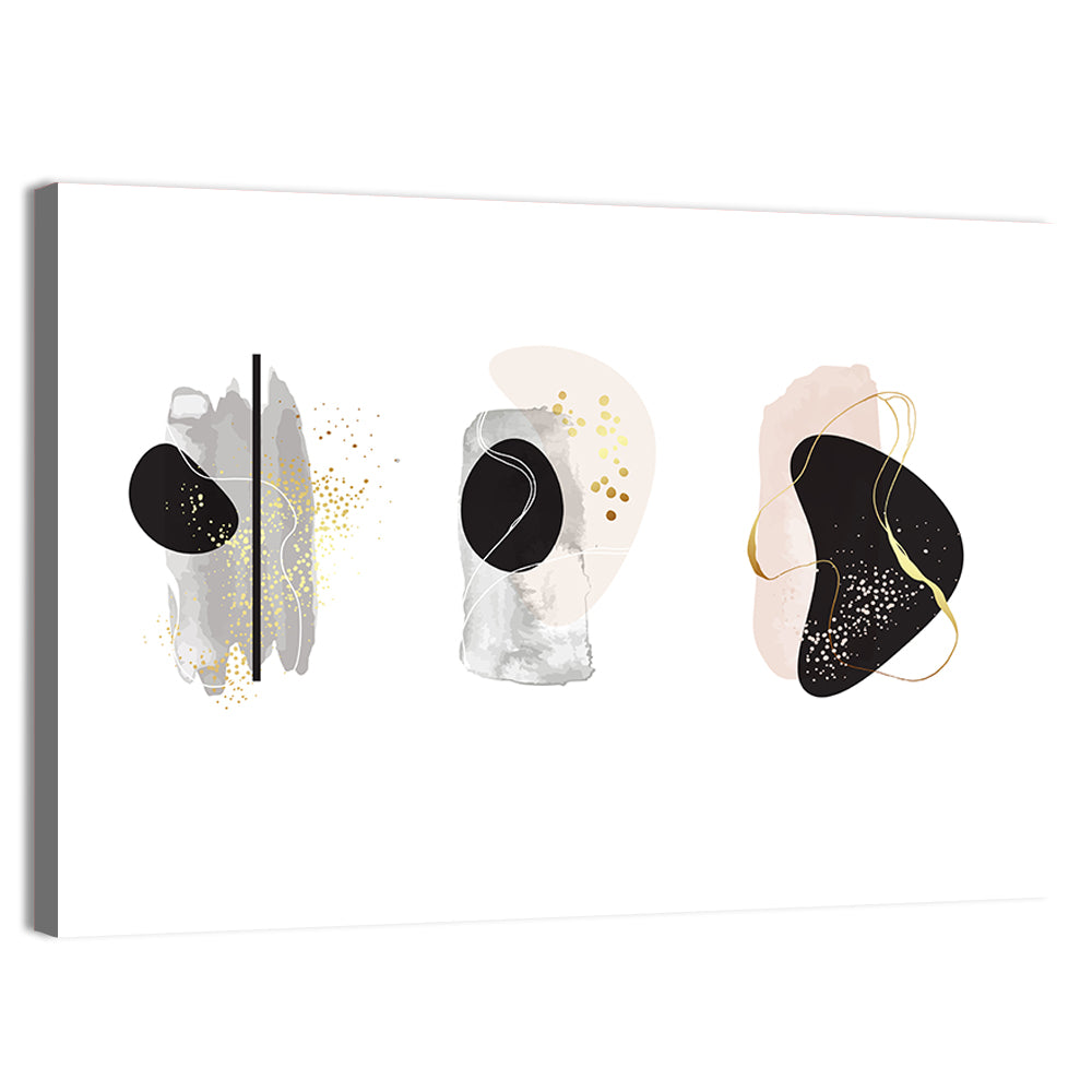 Minimalist Abstract Triptych with Gold Accents Wall Art