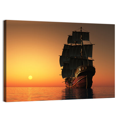 Sailing Ship at Golden Sunset Wall Art