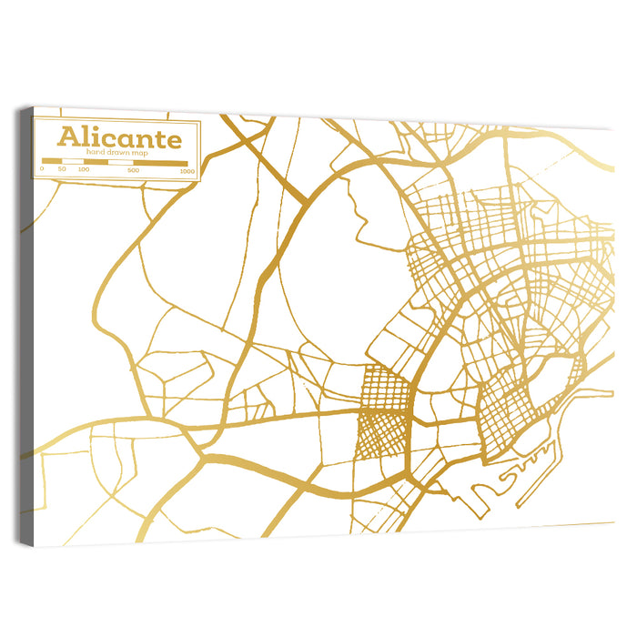 Alicante City Map Wall Art as a canvas print