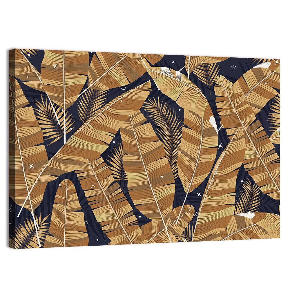 Golden Banana Leaves Pattern Wall Art