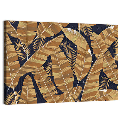 Golden Banana Leaves Pattern Wall Art