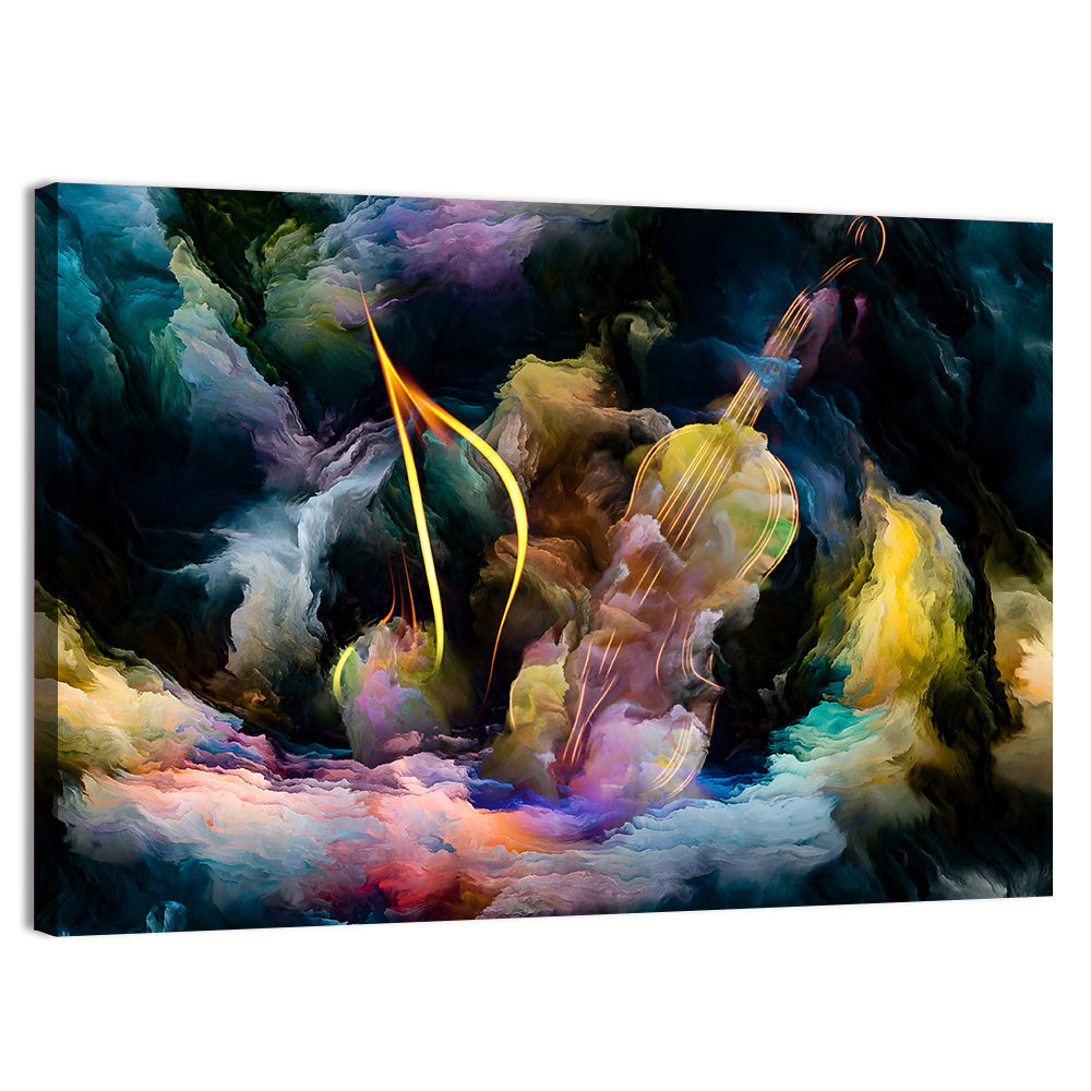 Golden Violin in Blue Nebula Wall Art