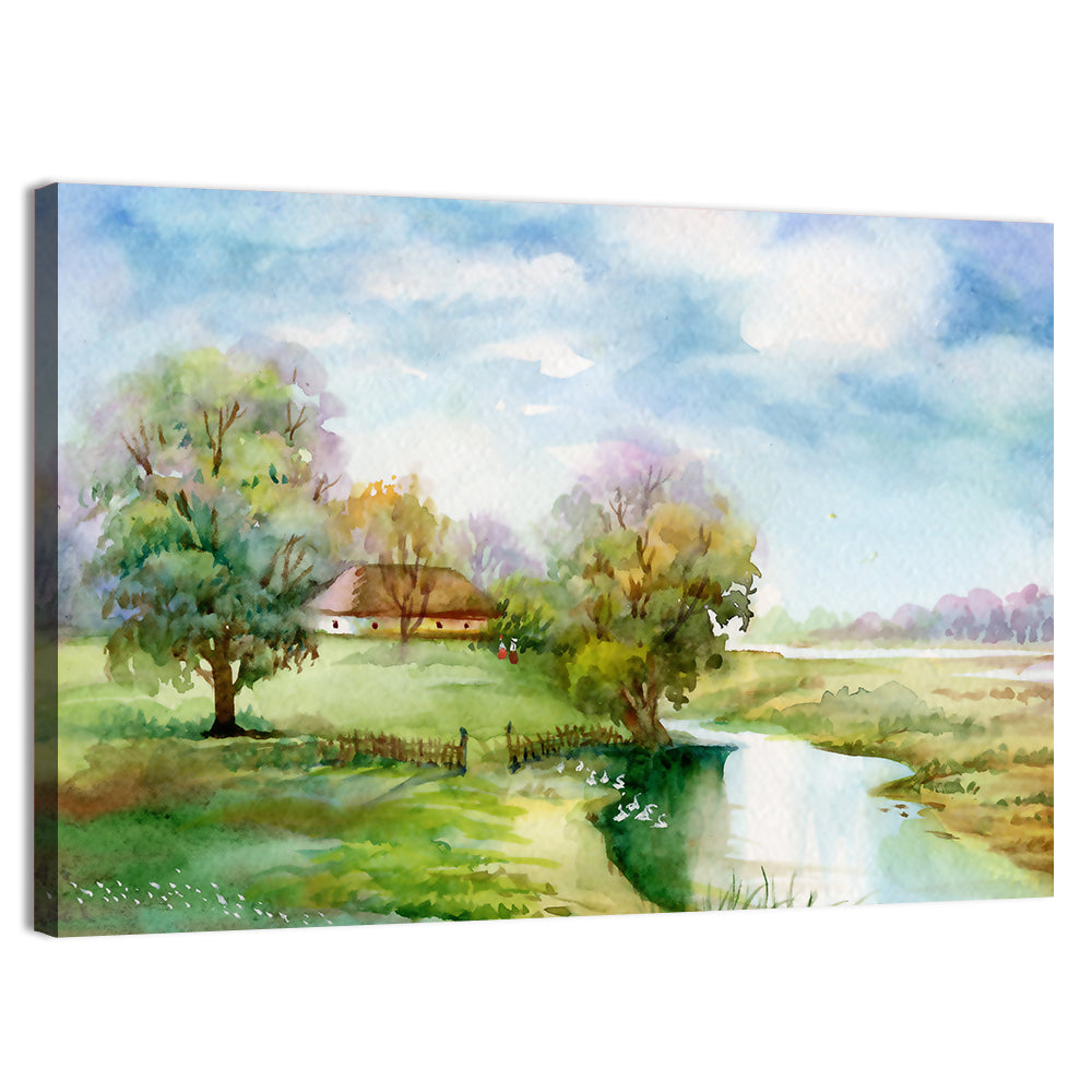 Thatched Cottage by the River Wall Art