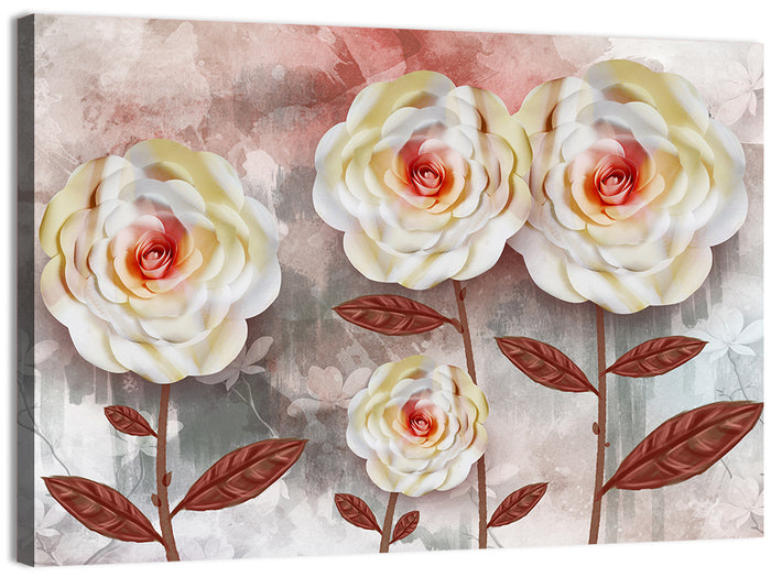 Layered Peach Rose Illustration Wall Art as a canvas print