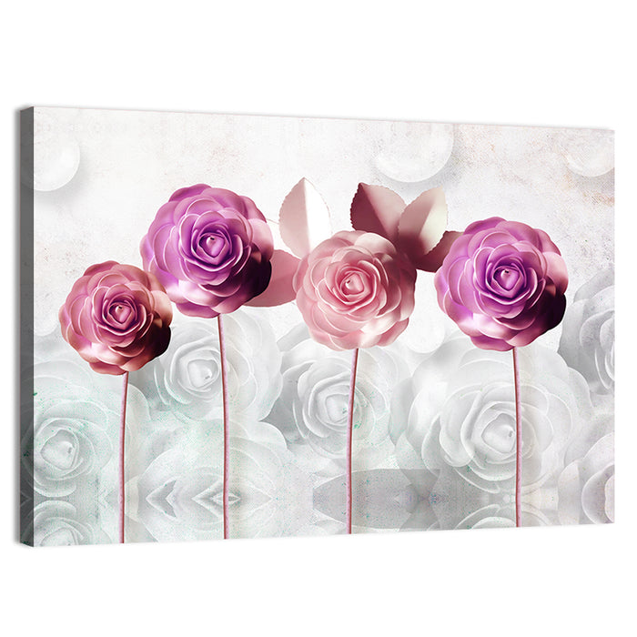 3d Quartet of Roses Wall Art as a canvas print