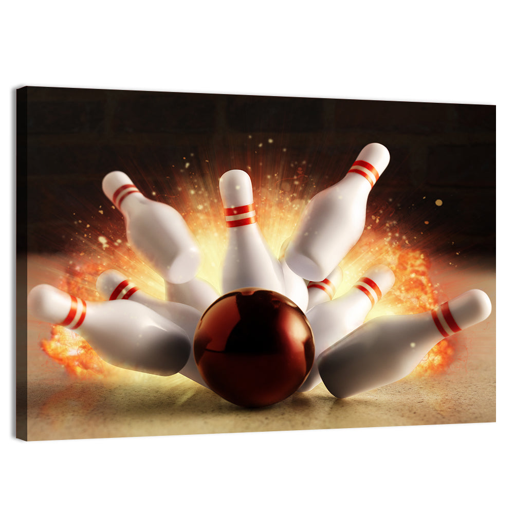 Fiery Bowling Strike Wall Art