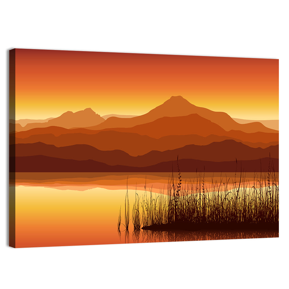 Golden Mountain Lake Sunset Wall Art