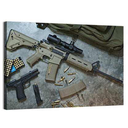 Scoped Rifle and Handgun with Ammo Wall Art